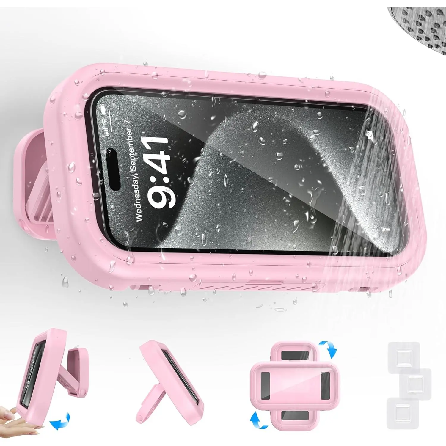 360-Degree Rotatable Waterproof Cellphone Holder Mount, Bathroom/Kitchen Wall-Hanging Lazy Accessory for Shower Viewing, Protection Case (White), Accessories, Adjustable