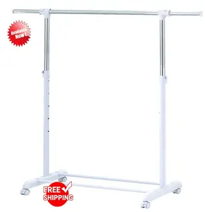 M.a.i.n.s.t.a.y.s. Adjustable Rolling Garment Rack Metal Chrome, White, 84-121Wx44Dx123.5-163Hcm, clothes drying tree