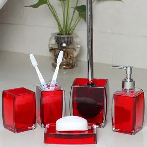 5 count Red  Bathroom Accessories Set Complete, Lotion/Soap Dispenser, Soap Dish,  Holder, Tumbler, Toilet Brush and Holder, Modern Bathroom Decor and Housewarming  Set,Red