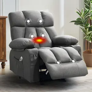 JONPONY Heated Manual Massage Recliner with Cup Holder, Single Rocker Sofa with Cup Holders for Bedroom Home Theater, Gray