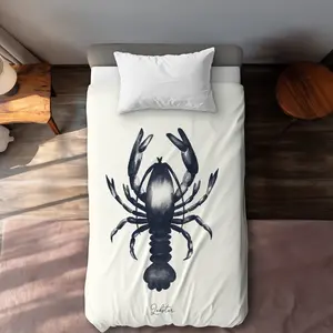 360 stand Twin Extra Long Duvet Cover - Beige with Blue Lobster Print, Coastal Marine Theme, Machine Washable Bedroom Bedding Set, Microfiber Bed Set Home Essential