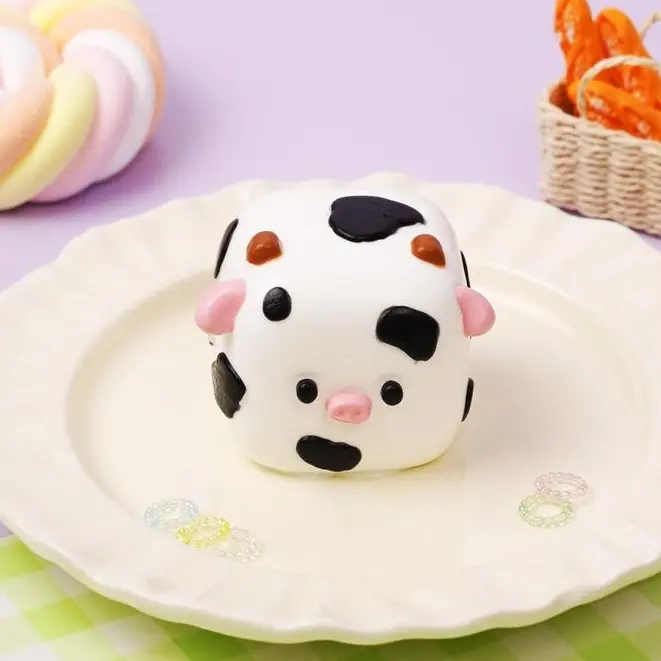 Pawtoto Mini Cow Face Hand Squeeze Ball - BPA-Free Latex-Free Food-Grade Silicone Handmade Animal Squishy Stress Relief Toy, Cute Cow Candy Design, Creamy Clay Sensory Tool, Quick Rebound Desk Fidget for Adults, Easy to Clean, Eases Daily Stress