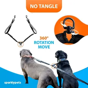 Hands Free Dog Leash Double Dog Leash Long Padded No Tangle 360° Swivel Clasp Adjustable Dual Dog Lead Leashes with Pipers Collar