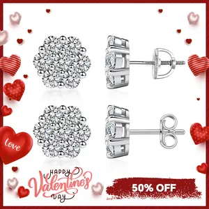 Delzzad Flower Stud Earrings Screw Back/Butterfly Back VVS Synthetic Moissanite Earrings S925 Daily Costume Jewelry Accessories Perfect Birthday Anniversary Gift for Women Cubic Zirconia Stones