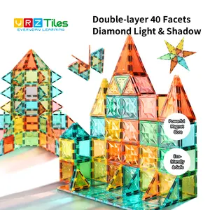 YRZtiles 106Pcs Magnetic Tiles STEM Toy, Perfect Gift for Kids Ages 3+ Magnet Building Blocks Preschool Educational Creative Construction Play