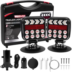 Upgraded Magnetic Wireless Trailer Lights, Brighter Adjustable 4&7PIN 2-in-1 Rechargeable Wireless Tow Lights with Turn Signal Reverse Brake Running Light for Trailer Truck RV Boat Caravan