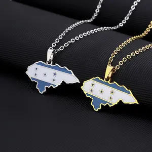 New Honduras map and flag necklace Stainless steel color preservation Unisex Couple jewelry Ethnic style accessories