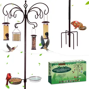 Bird Feeding Station Kit, 93 Inch Tall Anti-Squirrel Bird Feeder Pole Stand with 12 Hooks, 4 Feeders, Bird Bath Tray & Water Bowl, 5-Prong Base for Outdoor Yard Garden