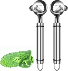 1/2Pcs Spoon Cactus Peeler - Multi-Function Nopales Pelador Con Espinas, Stainless Steel Cactus Peeler Tool, Noodele Cutter Knife with Hole & Long Handle, Kitchen Gadget Accessory