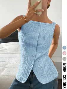 Women's Geometric Pattern Button Front Tank Top, Casual Fitted Sleeveless Top for Daily Wear, Ladies Clothes for All Seasons