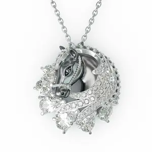 Jzora Sterling Silver Horse Head Necklace with Cubic Zirconia Elegant Animal Pendant