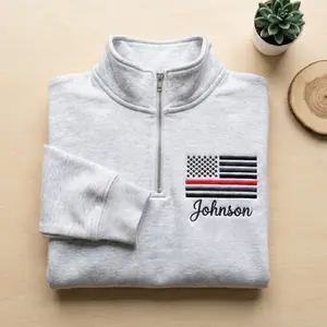 Custom Embroidered Firefighter Quarter Zip Sweatshirt, Personalized Last Name Apparel