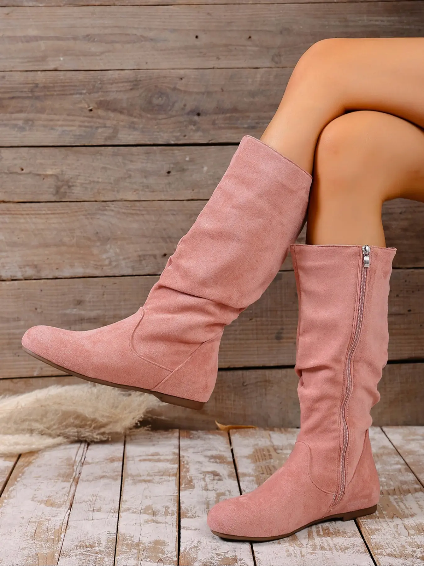 Women's Flat Round Toe Mid-Calf, Anti-Slip New Slim Fit Loose Booties with Side Zipper, Fashionable Women's Shoes, Winter Warm Boots