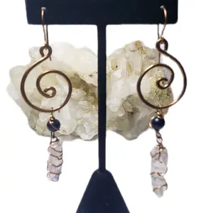 Lapis Lazuli and Quartz Crystal Drop Earrings Daily Birthday Anniversary Engagement