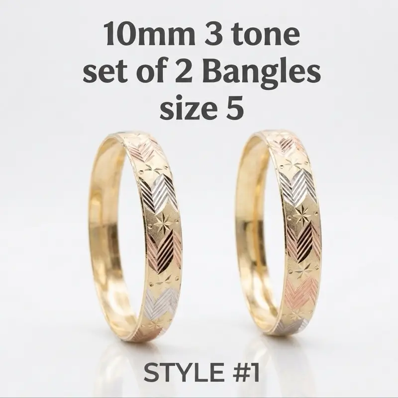 Women's Elegant 3-Tone Stack Bangle Set - Bold Modern Silhouette, Classic Gold-Toned Brass Finish, 10mm Wide, 62mm Inner Diameter, Bow Motif, Bracelet Stacking Costume Jewelry, BUY 1 Get 1 FREE Matching Pair
