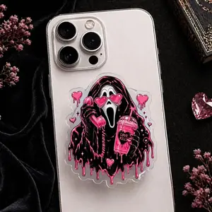 Spooky Cute Ghostface MagSafe Phone Grip: Pink Heart Horror Coquette Aesthetic Phone Holder, Gothic Gift for Halloween, Phone Kindle Holder