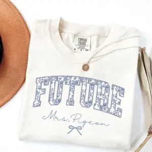 [PLS Note] Custom Future Mrs Blue Toile Heritage Graphic Tee, Aesthetic Bridal Party Spirit Shirt, Radiant Personalized Fiance Top, Thoughtful Bride To Be Engagement Gift Boutique Heritage Apparel