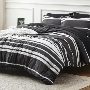 Queen Comforter 7, Black Striped for Seasons,, Cationic Dyeing a Bag with Comforter,, Pillowcases  Shams