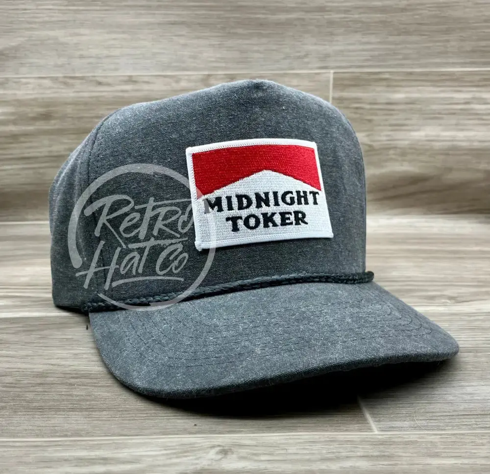 Midnight Toker Patch on Solid Stonewashed Rope Hat Unisex - High Profile - Handmade to Order Custom Made Hat Snapback Hat