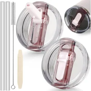 40oz Flip Straw Leak Proof Lid for Stanley Cup Accessories, 2 Pack No Spill Lid Replacement 40 oz Tumbler Detachable Cover Topper for Stanley Protour Lids(Quartz,Quartz)