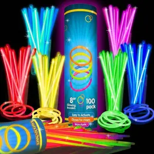 Easter Glow Sticks Bulk Party Pack 100‑Count – 8" Glow in the Dark Light Easter Up Sticks for Party Favors, Neon Glow Bracelets & Necklaces with Connectors – Glow Party Supplies & Decorations