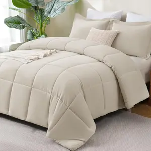 King Size Comforter Set - Beige Comforter King Size, 3 Pieces Box Stitched Bed Set for All, Soft Lightweight Bedding Sets with 1 Down Alternative Comforter and 2 Pillow Shams