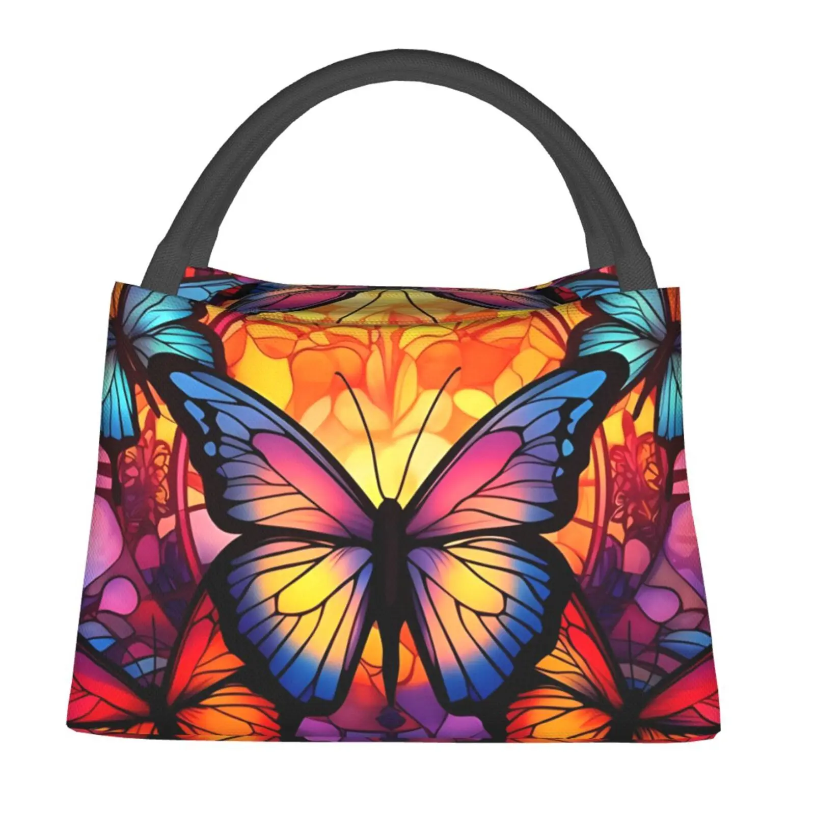Lunch bag for men and women, reusable hand-held insulation bag,colorful butterfly pattern, is an essential item for outdoor camping and daily commuting. It is made of safe and durable insulation material, with a portable and stylish design
