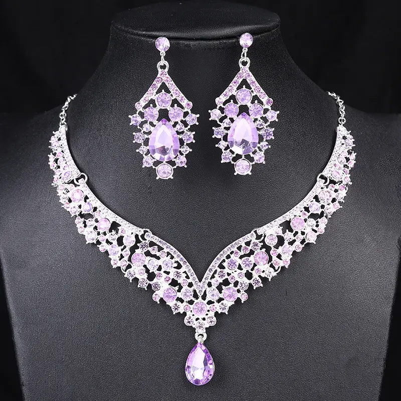 Silver base light purple necklace+earrin
