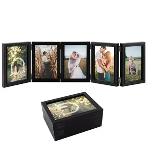 4x6in 5 Folding Picture Frame - Christmas Collage Photo Frame for Desk, Foldable Hinged Photo Frame with 5 Opening, Tabletop Multiple Family Picture Frame for Christmas Birthday Gifts (Black)