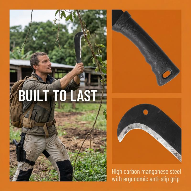 Weeding Sickle Machete Knife Brush ClearingHand Sickle Garden Tool with Carbon Steel ThickBlade Gardening Machete for Yard Work