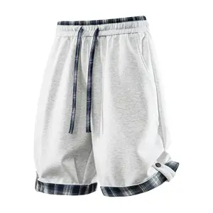 Men’s summer plaid patchwork drawstring elastic athletic shorts—loose, wide-leg casual shorts that are versatile for everyday wear; stylish, simple, soft, and comfortable. summervibes