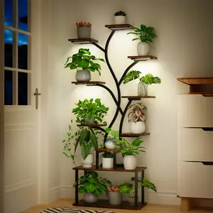 Bstrip 10-Tier Plant Stand with Grow Light, 63 Inch Tree Shaped Shelf for Indoor Plants