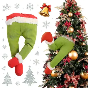 Christmas Elf Body Tree Decorations Christmas Green Stole Xmas Tree Topper Pose-able Elf Stuffed Leg for Christmas Tree Hanging Oranemet
