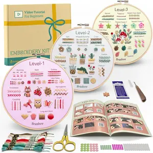 Bradove Beginner Embroidery Kit for Adults and Kids | Hand Embroidery Kit for Beginners with Patterns, Learn to Embroider Kit Adult Beginner, Stitches Practice, Learn to Sew