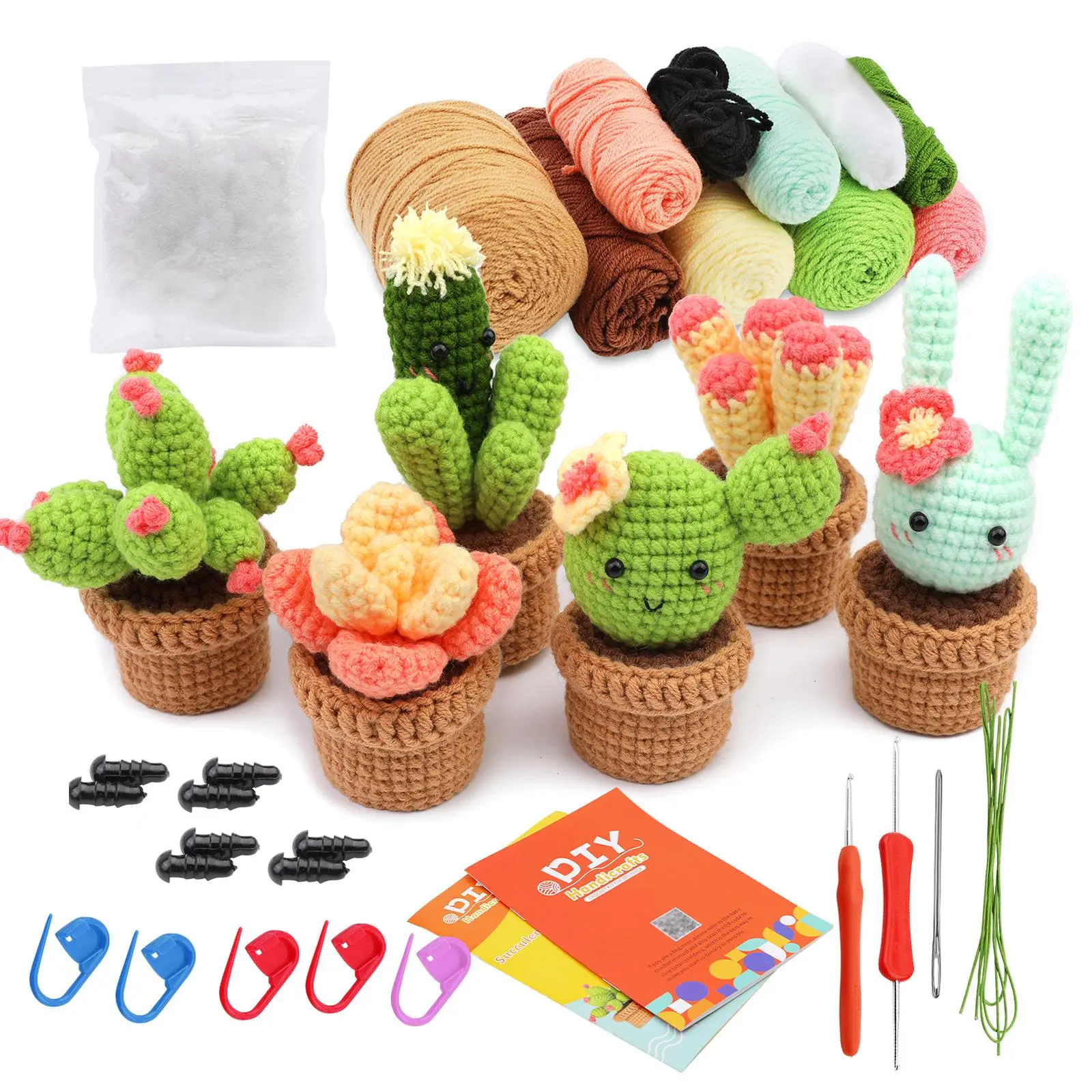Crochet Starter Kit, Crochet Kit for Beginners, 1 Set Beginner Crochet Kit for Adults, Mixed 6 Counts Plant Birthday Party Gifts, Summer Gifts, DIY Cu