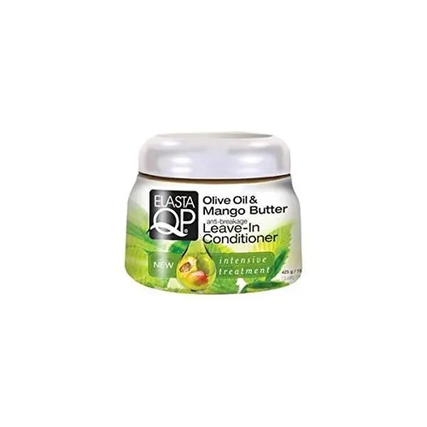 Qp Olive & Mango Butter Blend Moisturizing Oil-Infused Leave-In Conditioner, 15oz Ammonia-Free Haircare Bottle, Olive Oil, Botanical Cream for Damaged Hair, Hydrating for Adults (SKUs: 40021391, 59715)