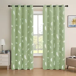 Two elegant feather-patterned decorative digital printed semi-transparent curtains made of polyester, suitable for living rooms and bedrooms, available in various pattern colors