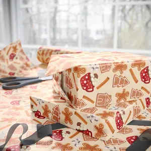 Gingerbread Christmas Wrapping Paper, Holiday Gift Wrap, Festive Wrapping Sheets Winter Celebration Decor GLOSSY
