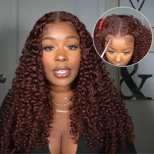 Sunber Reddish Brown Jerry Curly 7×5  Bye Bye Knots Wig with Drawstring Glueless Human Hair Lace Closure Wig SpringStatements