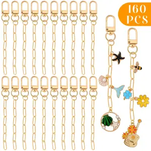 160pcs Keychain Making Kit Metal Keychain Clips with Key Ring Swivel Snap Hook Lobster Claw Clasps and Extender Chain Bulk for DIY Craft Supplies Jewelry Bags Accessories Gift (Golden)