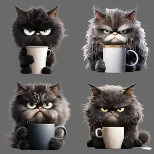 Angry Cat Pattern DIY Handcraft Iron on DTF Transfer Sticker, 6 Counts/set Washable Heat Transfer Designs, Ready Press Decals for DIY Clothing T-shirt Mask Jeans Backpack