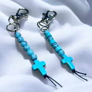 Turquoise Stone Cross Keychain Handmade Multiple designs Available Religious Faith Christianity Pendent