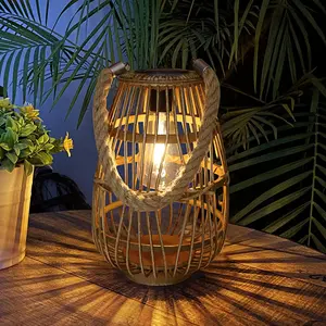 Rattan Solar Lantern with Handle - Large  LED Decorative Garden Lights, Bright Rattan Solar Table Lamp for Yard, Patio, Wedding,  Decoration
