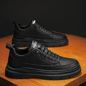 UOSO 1pair Men'S Casual Sneakers - Solid Black Low Top Lace-Up Shoes with Fabric Upper, PVC Sole, EVA Insole for Daily Wear