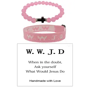 WWJD Bracelets - Christian Cross Gifts for Couples with Matching Letter Braided Rope Beads - Inspirational Religious Friendship Gift for Men and Women