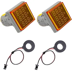 2PCS 3 in 1 AC Voltage Frequency Indicator Square LED Display Voltmeter Ammeter Hertz Meter (Yellow)