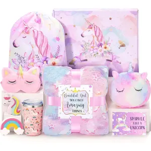 Gifts Set for Girls Age 4-9+, Birthday Easter Gifts Kids Unicorn Toys with Glow in Dark Blanket Purse Trendy Stuff for Daughter Niece