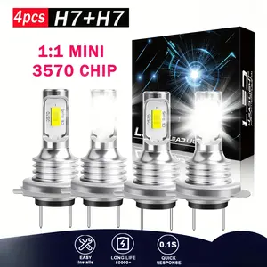 4pcs/2pcs H7 Headlamp Bulbs Faro Luces, 6000K LED Headlight Bulbs, Hig low Beam Bulb3300000LM White Ultra Bright, Without Battery
