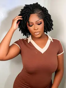 New Short Slanted Bangs Fiber Full Lace Braid Wig, Easy Wear, Fashionable and Beautiful, Coily Hair, All Seasons, Synthetic Wigs
