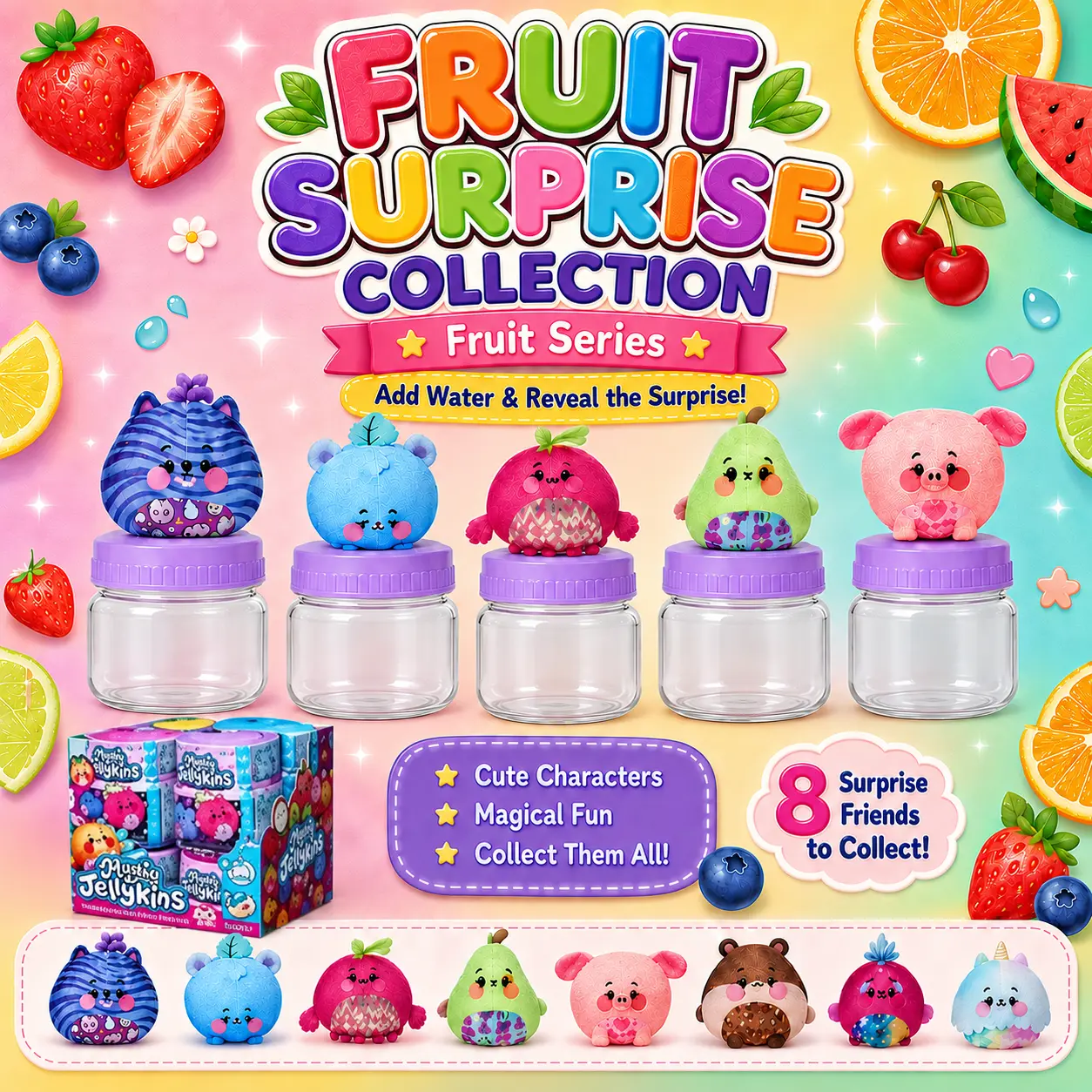 Random  Mystery Jar Squishy - Water-Activated Surprise Reveal Soft Squishy Characters, Fidget Plush Sensory Collectibles, Ideal Gift for Age 5+ Kids, Squishy Mystery Jars